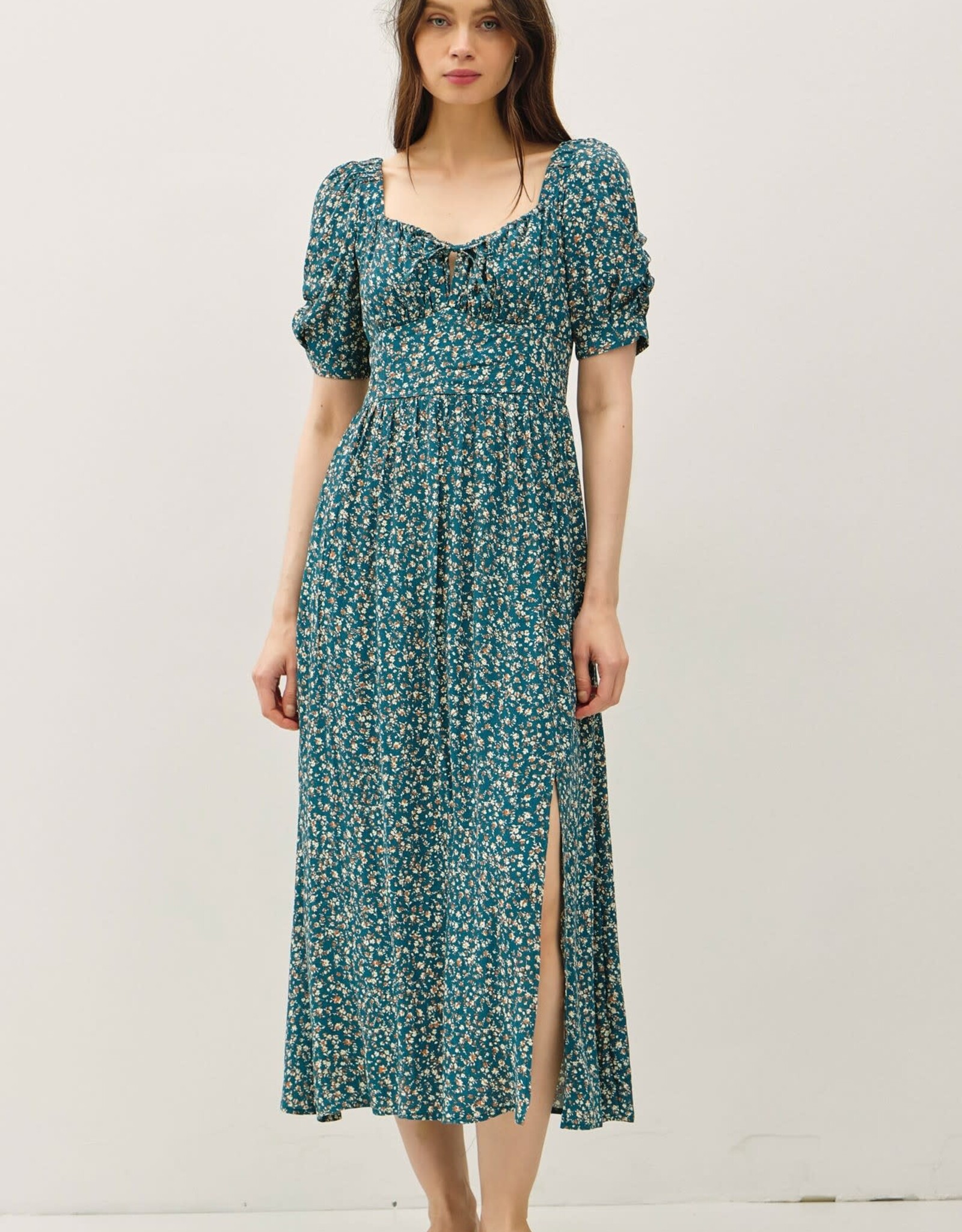 Miss Bliss BC Ruched Bust Dress With Volume Slv-Teal