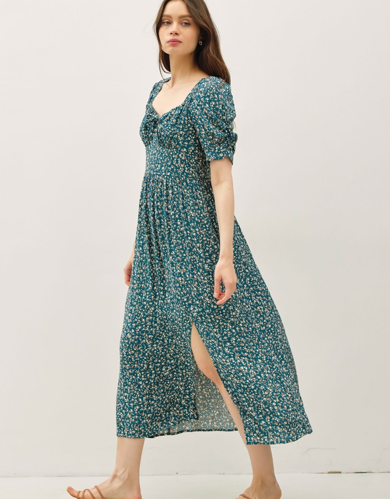 Miss Bliss BC Ruched Bust Dress With Volume Slv-Teal