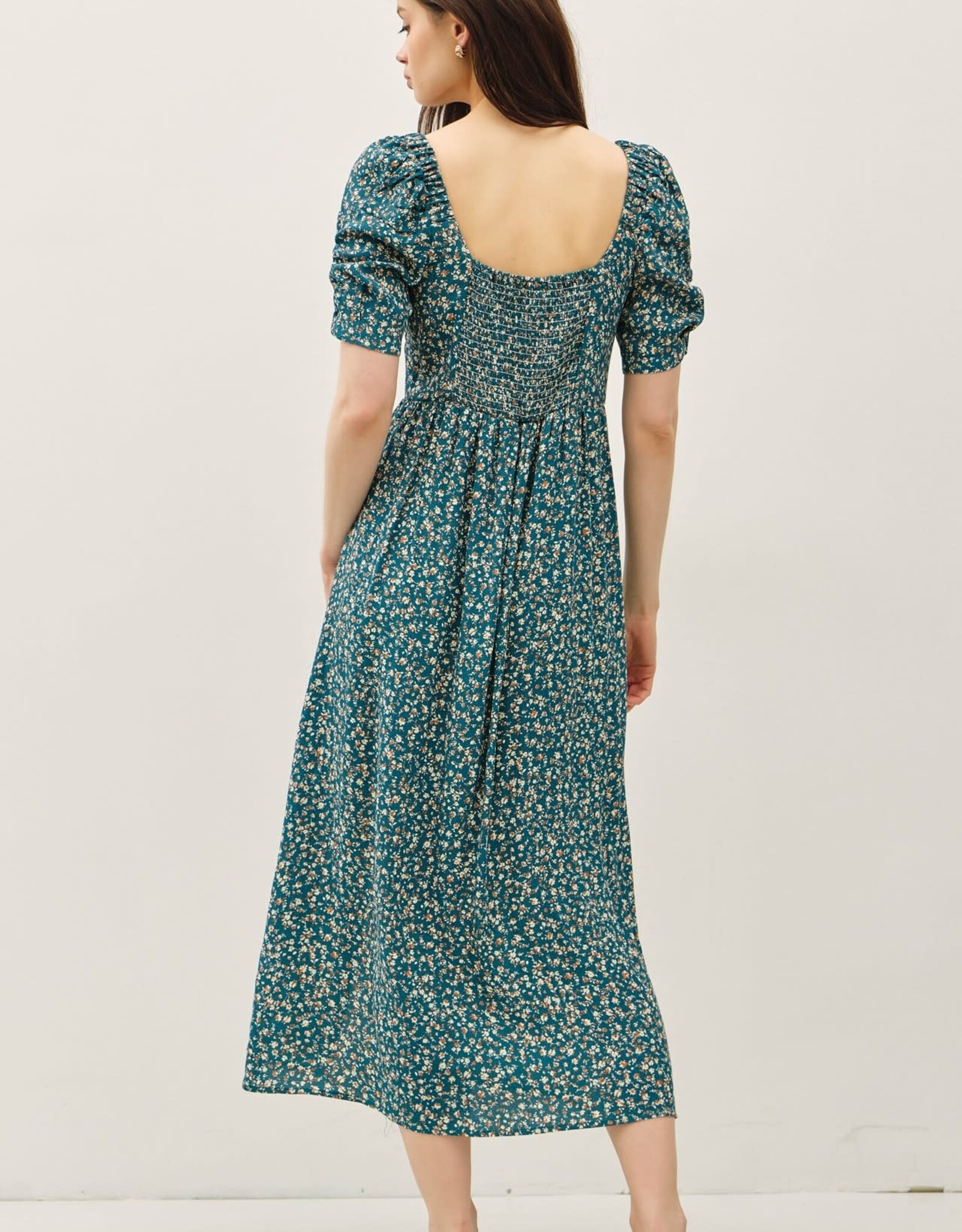 Miss Bliss BC Ruched Bust Dress With Volume Slv-Teal