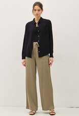 Miss Bliss BC Classic Cut Button Up Long Sleeve Top-Black