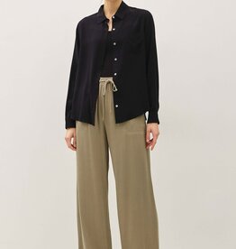 Miss Bliss Classic Cut Button Up Long Sleeve Top-Black