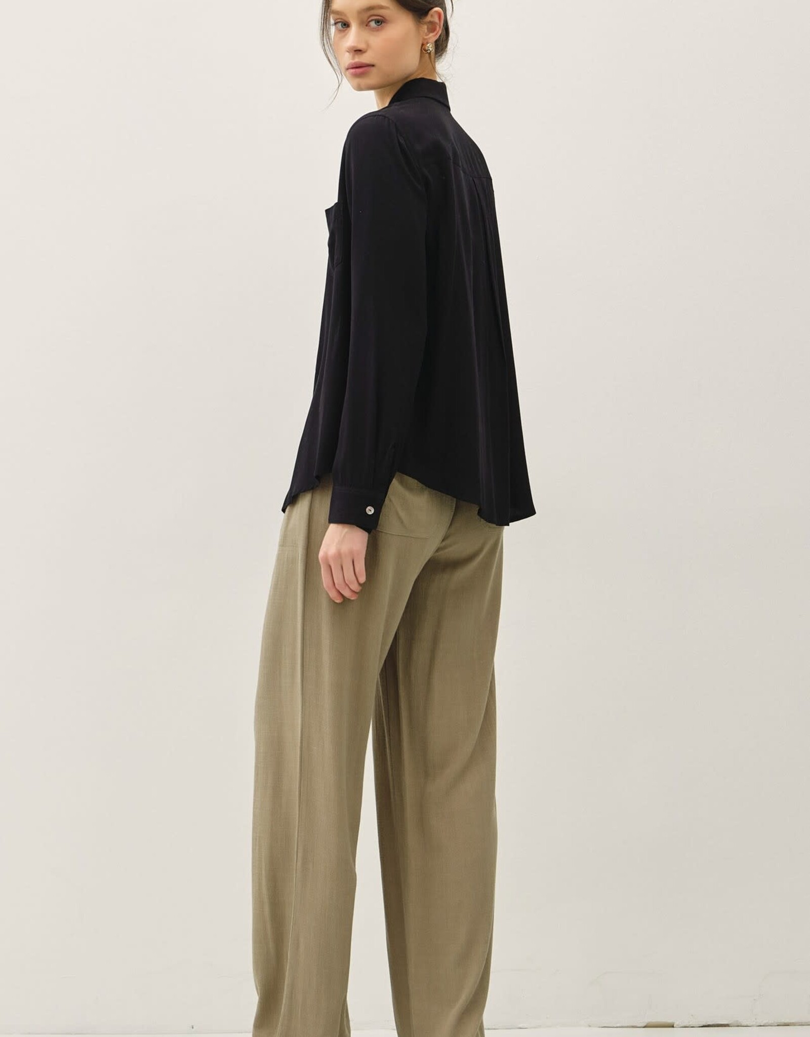 Miss Bliss BC Classic Cut Button Up Long Sleeve Top-Black