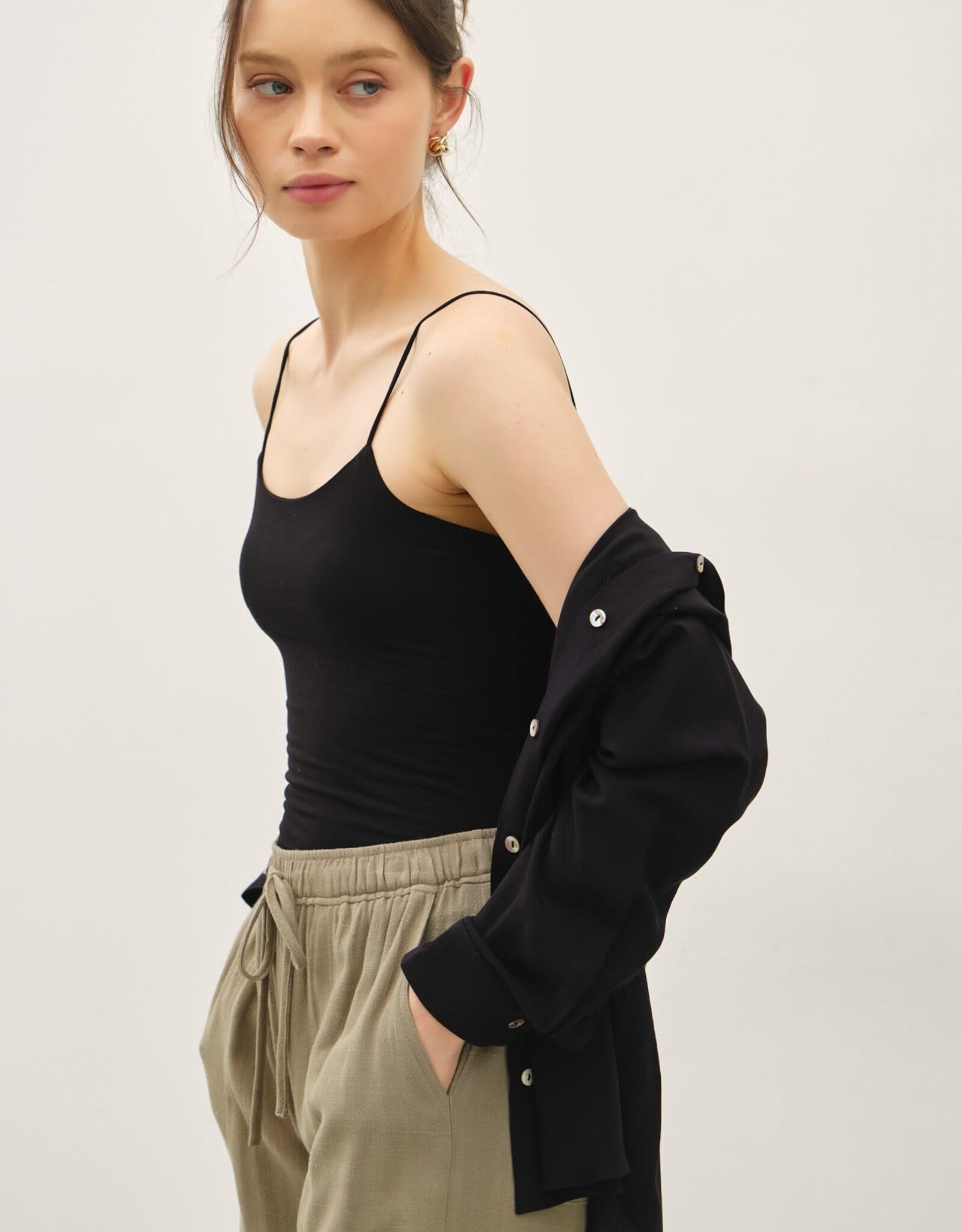 Miss Bliss BC Classic Cut Button Up Long Sleeve Top-Black