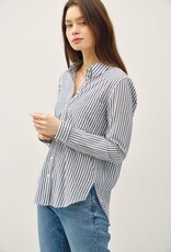 Miss Bliss BC Striped Long Sleeve Collared Button Up-Denim