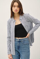 Miss Bliss BC Striped Long Sleeve Collared Button Up-Denim