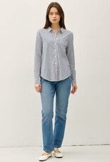 Miss Bliss BC Striped Long Sleeve Collared Button Up-Denim