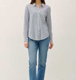 Miss Bliss Striped Long Sleeve Collared Button Up-Denim