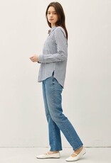 Miss Bliss BC Striped Long Sleeve Collared Button Up-Denim