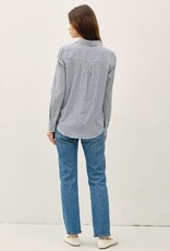 Miss Bliss BC Striped Long Sleeve Collared Button Up-Denim