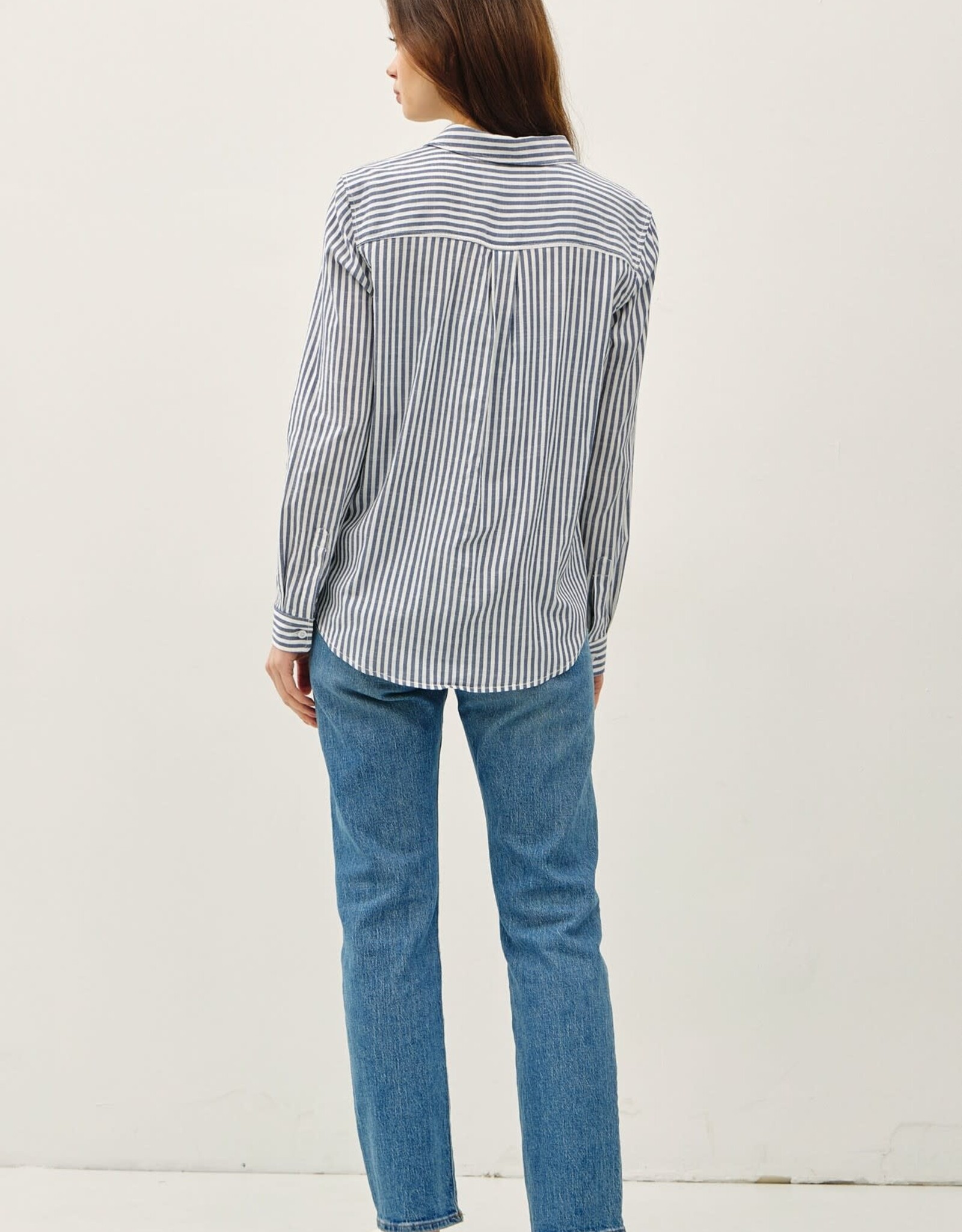 Miss Bliss BC Striped Long Sleeve Collared Button Up-Denim