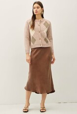 Miss Bliss BC Argyle Jacquard Round Neck Cardigan-Blush