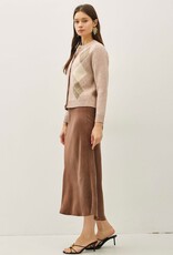 Miss Bliss BC Argyle Jacquard Round Neck Cardigan-Blush