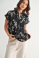 Miss Bliss F2F Abstract Print Dolman Shirt- Black