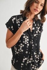 Miss Bliss F2F Abstract Print Dolman Shirt- Black