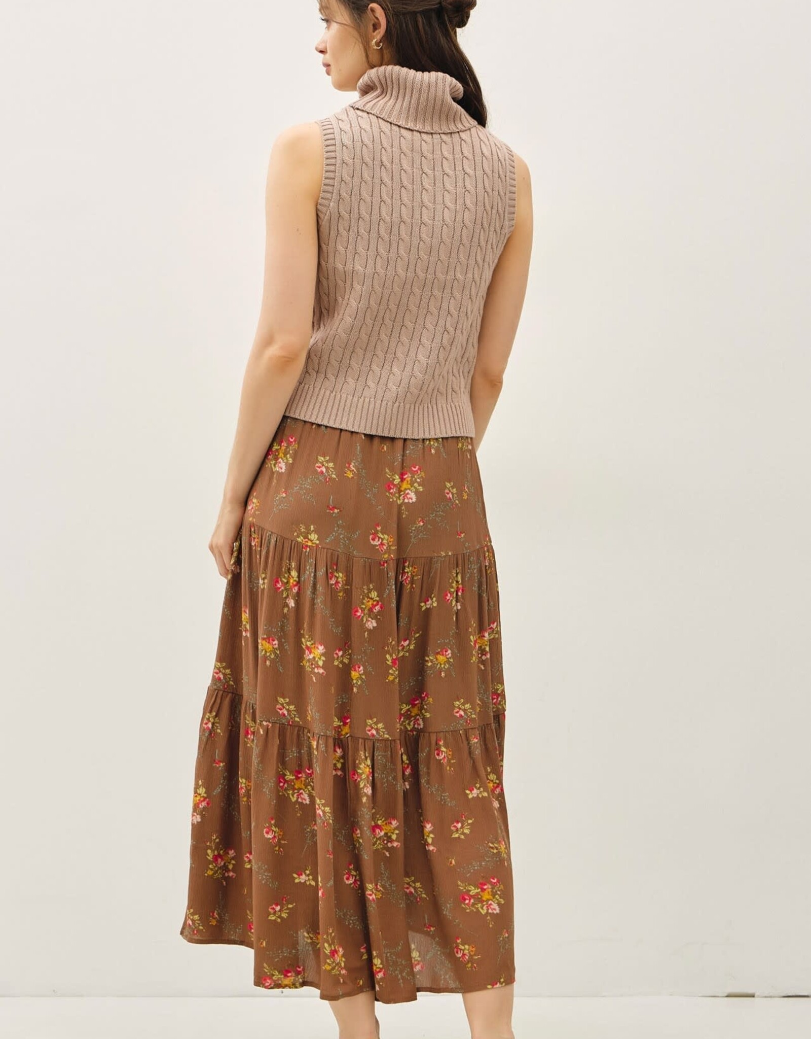 Miss Bliss BC Chunky Cable Sweater Vest Top-Taupe