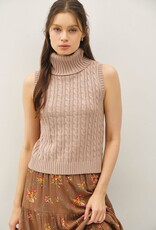 Miss Bliss BC Chunky Cable Sweater Vest Top-Taupe