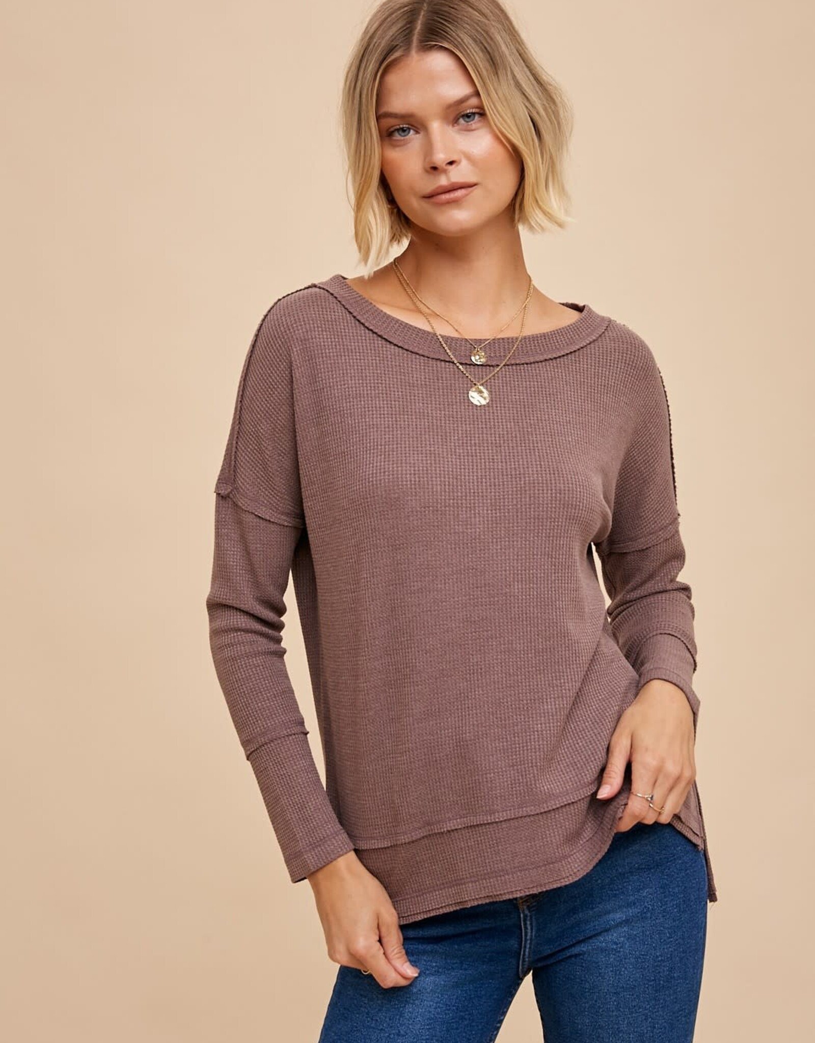 Miss Bliss Loom Baby Thermal Knit Top-Mocha