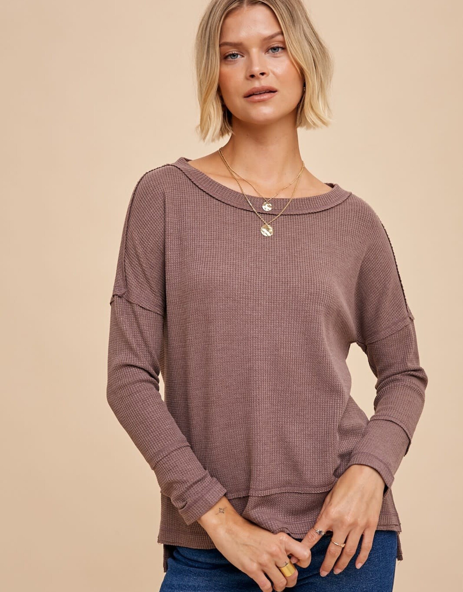 Miss Bliss Loom Baby Thermal Knit Top-Mocha