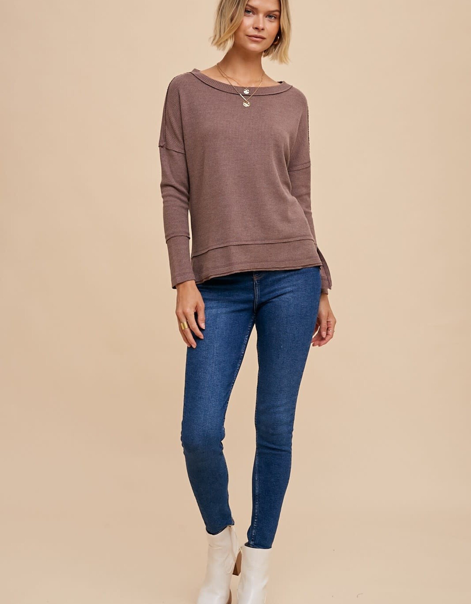 Miss Bliss Loom Baby Thermal Knit Top-Mocha