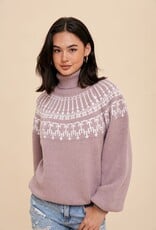 Miss Bliss Loom Fair Aisle Turtleneck Sweater-Cashmere