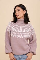 Miss Bliss Loom Fair Aisle Turtleneck Sweater-Cashmere