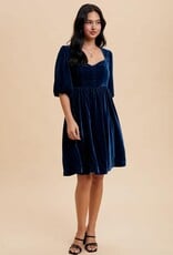 Miss Bliss Loom Sweetheart Velvet Mini Dress-Emerald