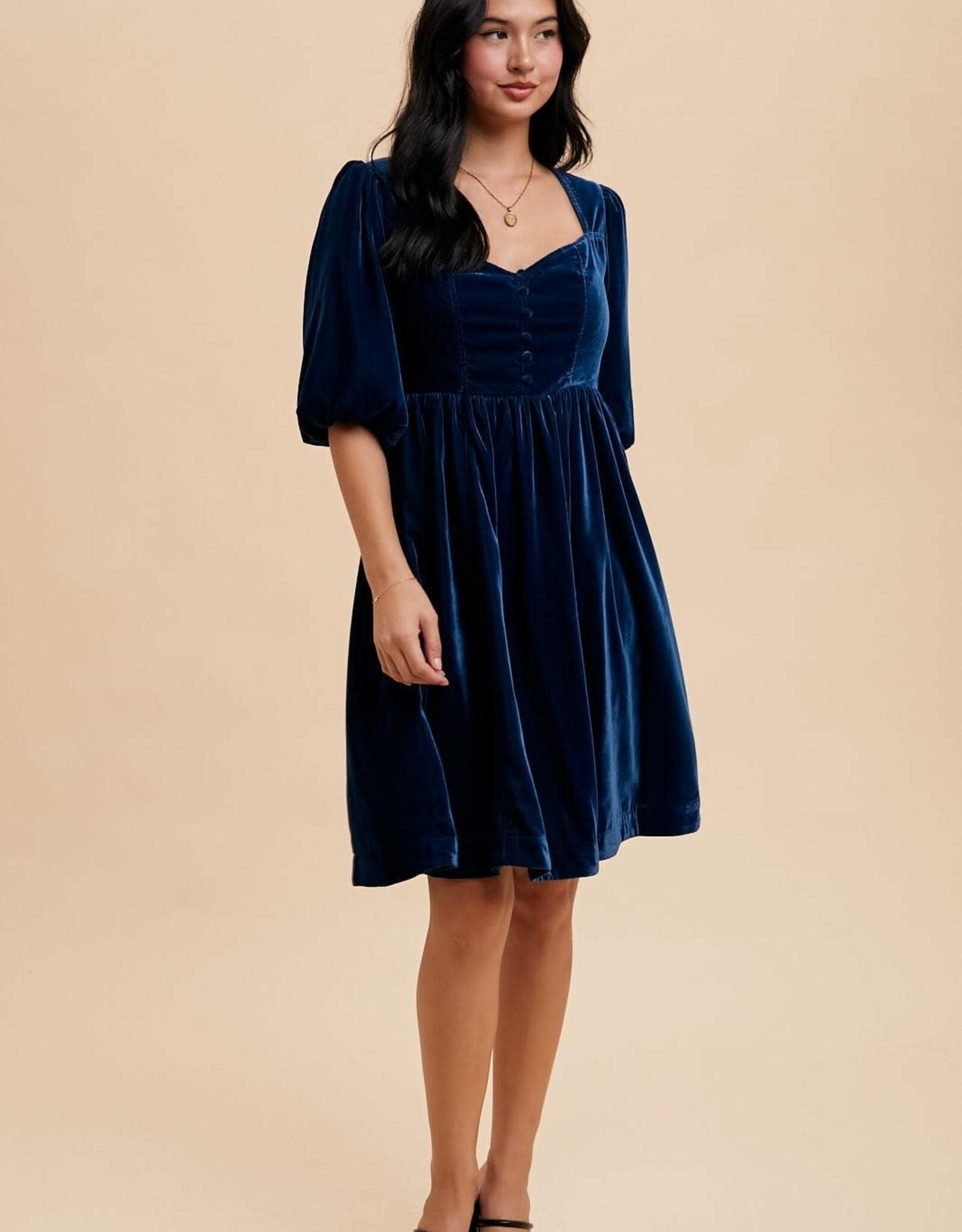 Miss Bliss Loom Sweetheart Velvet Mini Dress-Emerald