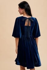 Miss Bliss Loom Sweetheart Velvet Mini Dress-Emerald