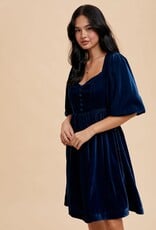 Miss Bliss Loom Sweetheart Velvet Mini Dress-Emerald