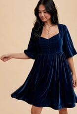 Miss Bliss Loom Sweetheart Velvet Mini Dress-Emerald