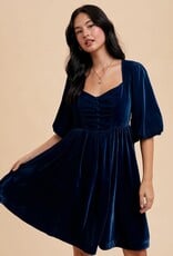 Miss Bliss Loom Sweetheart Velvet Mini Dress-Emerald