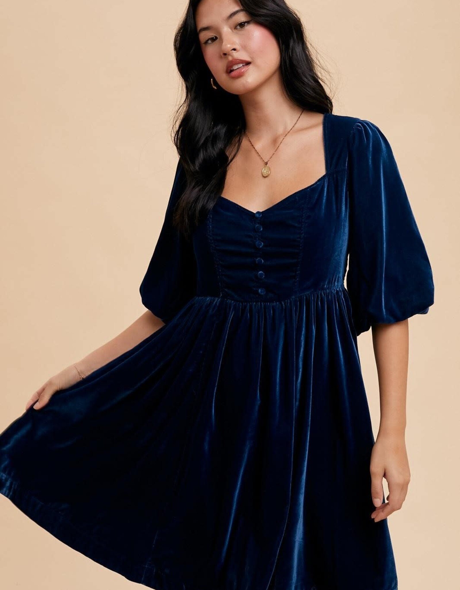 Miss Bliss Loom Sweetheart Velvet Mini Dress-Emerald