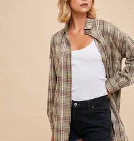 Miss Bliss Button Up Plaid Shirt Dress-Camp Green