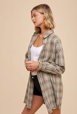 Miss Bliss Loom Button Up Plaid Shirt Dress-Camp Green
