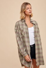 Miss Bliss Loom Button Up Plaid Shirt Dress-Camp Green