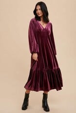 Miss Bliss Loom Velvet V Neck Maxi Dress-Sugar Plum