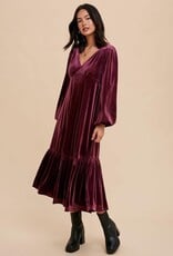 Miss Bliss Loom Velvet V Neck Maxi Dress-Sugar Plum