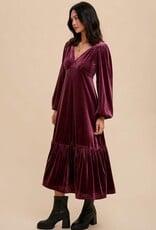 Miss Bliss Loom Velvet V Neck Maxi Dress-Sugar Plum