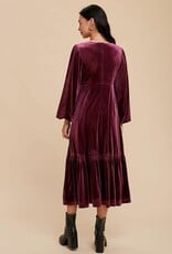 Miss Bliss Loom Velvet V Neck Maxi Dress-Sugar Plum