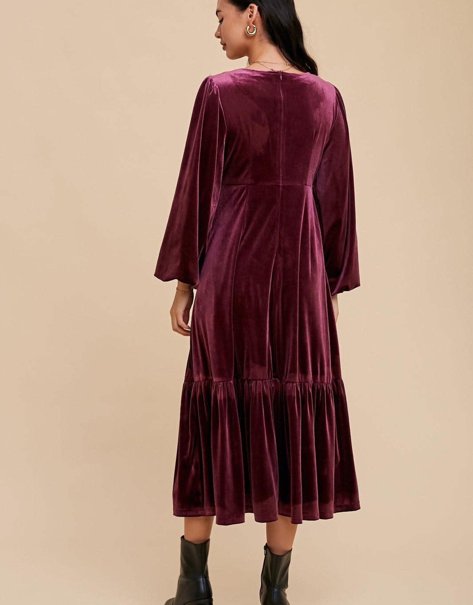 Miss Bliss Loom Velvet V Neck Maxi Dress-Sugar Plum