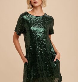Miss Bliss Sequin Mini Shift Dress-Evergreen