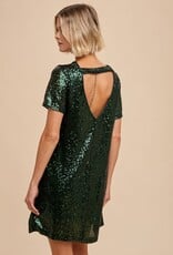 Miss Bliss Loom Sequin Mini Shift Dress-Evergreen