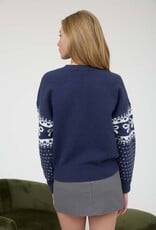Miss Bliss Blu Bow And Heart Jacquard Knit Pullover-Navy