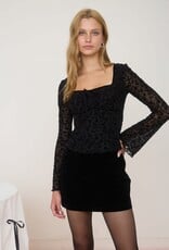 Miss Bliss Blu Velvet Floral Print Long Sheer Slv Knit Top-Black