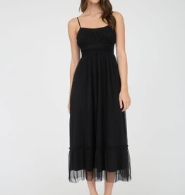 Miss Bliss Polka Dot Tulle Strap Midi Dress-Black