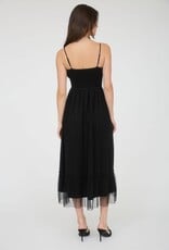 Miss Bliss Blu Polka Dot Tulle Strap Midi Dress-Black