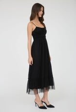 Miss Bliss Blu Polka Dot Tulle Strap Midi Dress-Black