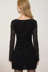 Miss Bliss Blu Velvet Floral Print Long Sheer Slv Mini Dress-Black