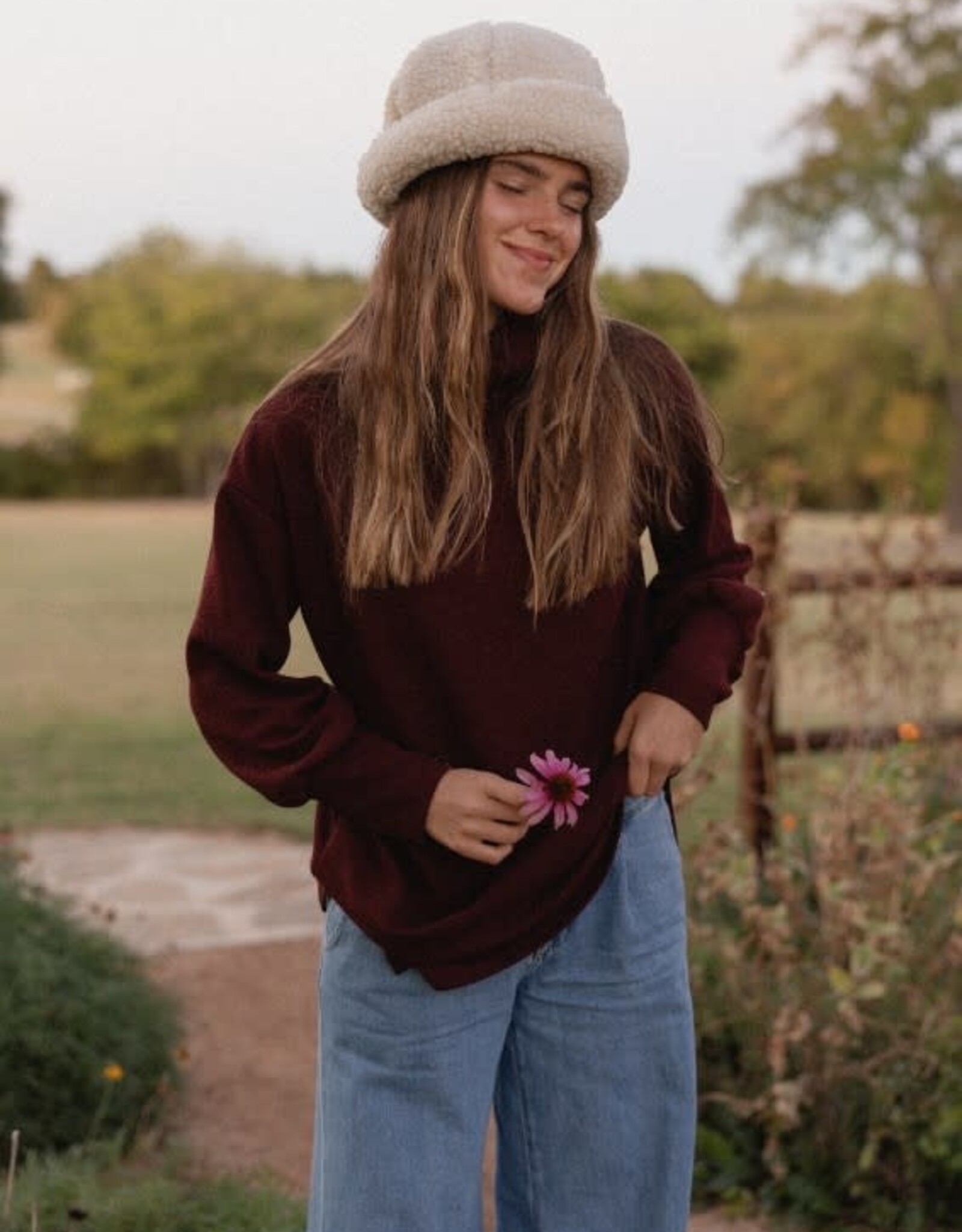 Miss Bliss ISL Cotton Glitz Ls Sweater-Burgundy