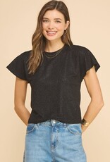 Miss Bliss ISL Shimmery Maine Cap Slv Top-Black